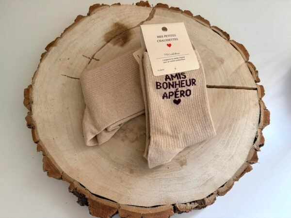 chaussette amis bonheur apero beige Chaussettes AMIS BONHEUR APERO