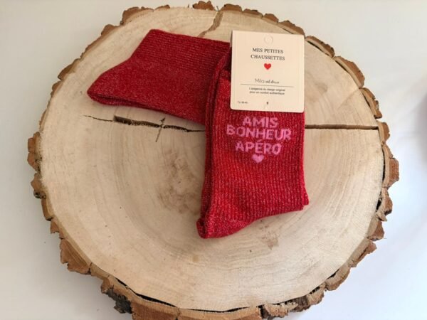 chaussette amis bonheur apero rouge Chaussettes AMIS BONHEUR APERO rouge